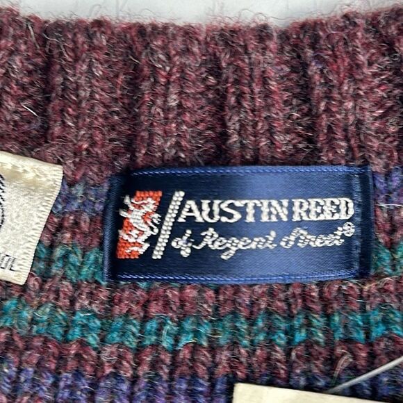 NWT Vintage AUSTIN REED V-neck Sweater Shetland Wool Blue Brown size M - Picture 10 of 13